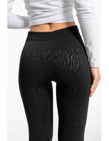 Legginsy - Damskie legginsy ocieplane z szeroką gumą w pasie CZARNY - produkt 4