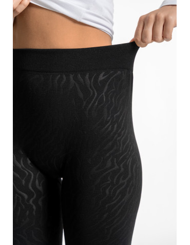 Legginsy - Damskie legginsy ocieplane z szeroką gumą w pasie CZARNY - produkt 3