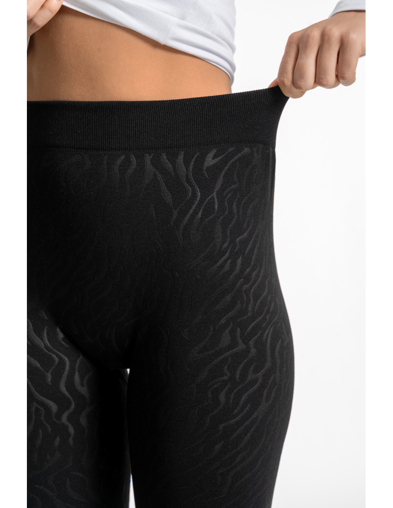 Legginsy - Damskie legginsy ocieplane z szeroką gumą w pasie CZARNY - produkt moraj.pl 3