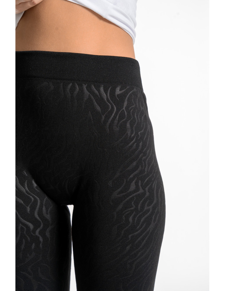 Legginsy - Damskie legginsy ocieplane z szeroką gumą w pasie CZARNY - produkt moraj.pl 2