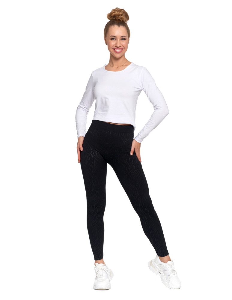 Damskie legginsy ocieplane z szeroką gumą w pasie CZARNY