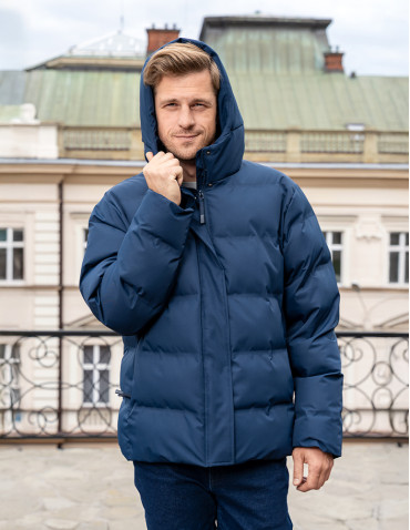 Odzież wierzchnia - Męska kurtka puchowa boxy z kapturem GRANATOWY - produkt 1