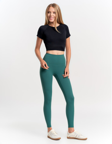 Legginsy - Legginsy damskie sportowe funkcyjne z wysokim stanem ZIELONY - produkt 6