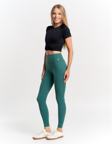 Legginsy - Legginsy damskie sportowe funkcyjne z wysokim stanem ZIELONY - produkt 7