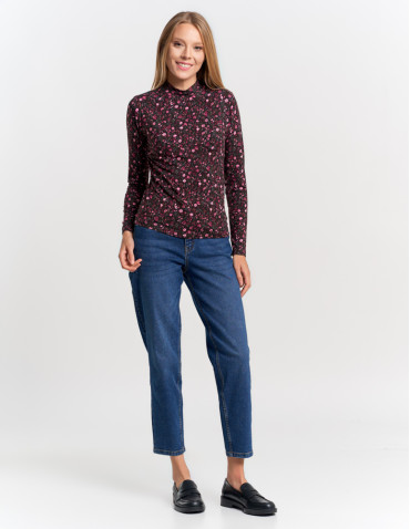 Bluzki i koszule - Damska bluzka z długim rękawem i stójką z wiskozy FIOLETOWY - produkt 8