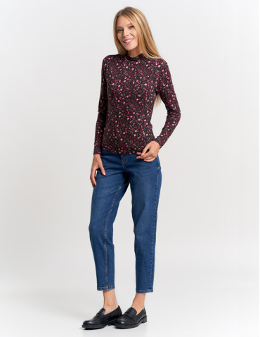 Bluzki i koszule - Damska bluzka z długim rękawem i stójką z wiskozy FIOLETOWY - produkt 9