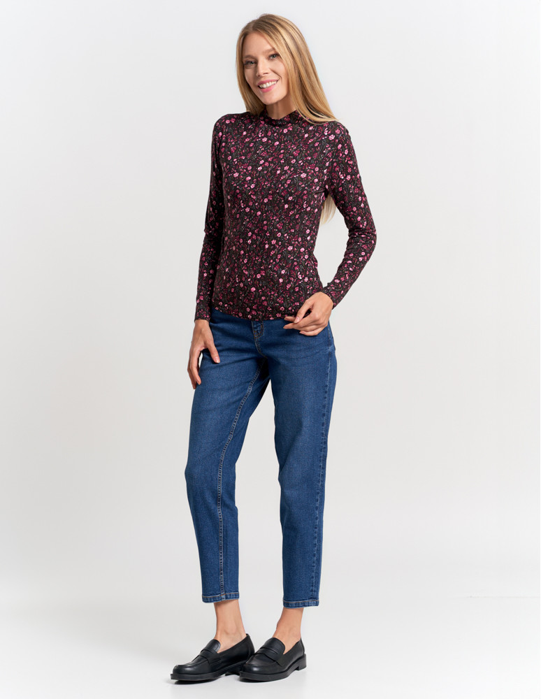 Bluzki i koszule - Damska bluzka z długim rękawem i stójką z wiskozy FIOLETOWY - produkt moraj.pl 9