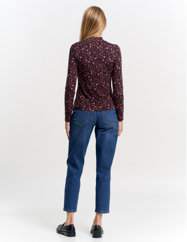 Bluzki i koszule - Damska bluzka z długim rękawem i stójką z wiskozy FIOLETOWY - produkt 10