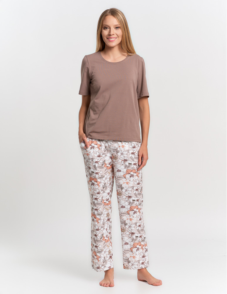 Krótki rękaw - Piżama damska z krótkim rękawem długie spodnie w kwiaty KREMOWY - produkt moraj.pl 7