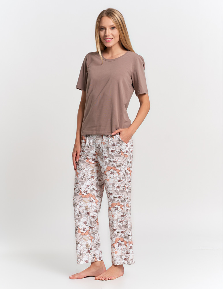 Krótki rękaw - Piżama damska z krótkim rękawem długie spodnie w kwiaty KREMOWY - produkt moraj.pl 8
