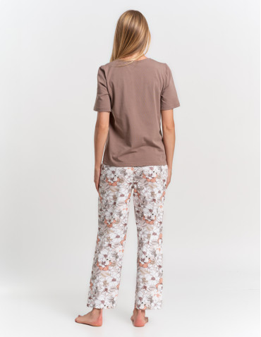 Krótki rękaw - Piżama damska z krótkim rękawem długie spodnie w kwiaty KREMOWY - produkt 9