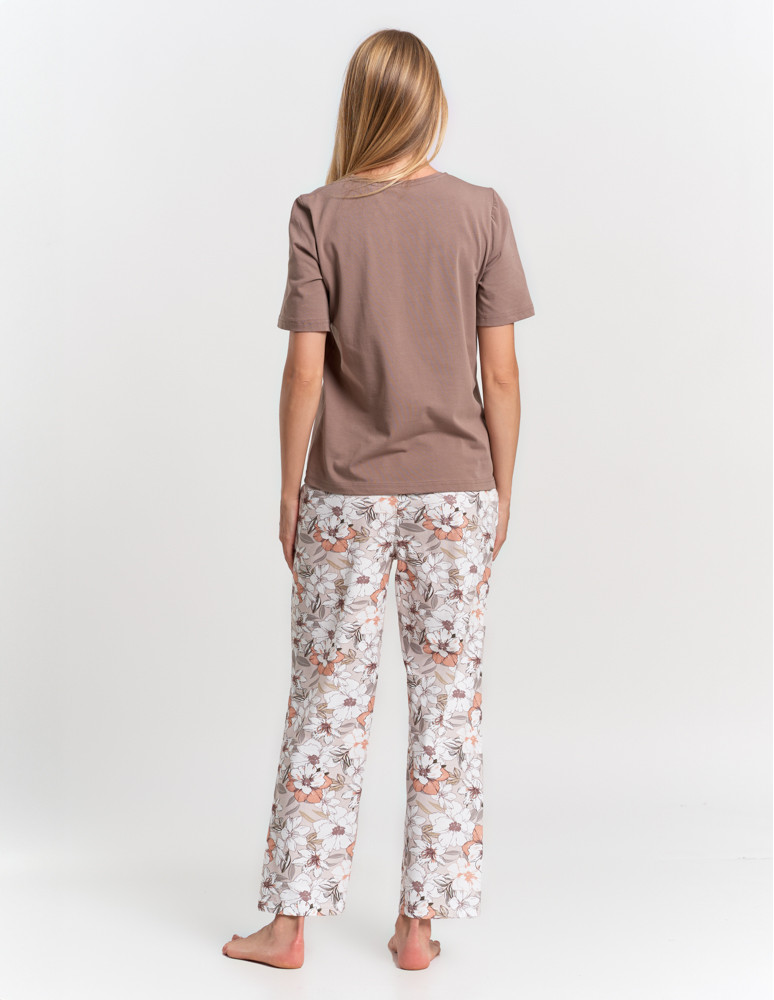 Krótki rękaw - Piżama damska z krótkim rękawem długie spodnie w kwiaty KREMOWY - produkt moraj.pl 9