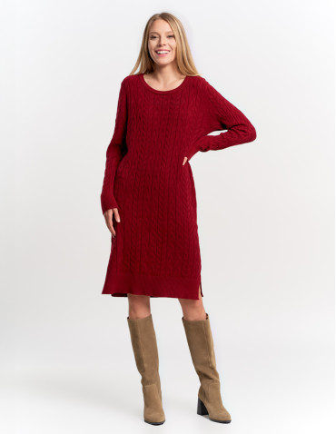 Sukienki - Sukienka swetrowa damska z warkoczowym splotem CZERWONY - produkt 4