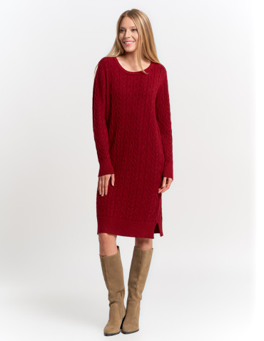 Sukienki - Sukienka swetrowa damska z warkoczowym splotem CZERWONY - produkt 5