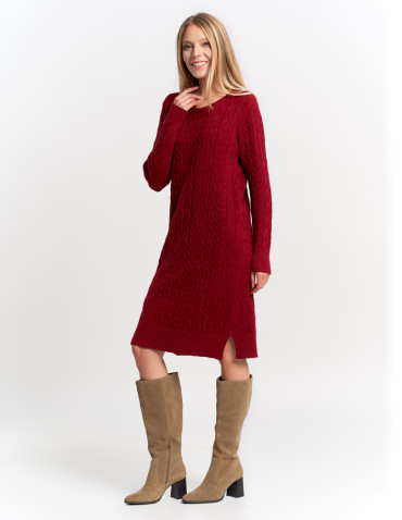 Sukienki - Sukienka swetrowa damska z warkoczowym splotem CZERWONY - produkt 6
