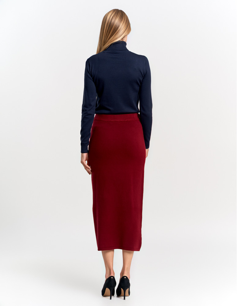 Spódnice - Damska spódnica sweterkowa midi z rozcięciem CZERWONY  - produkt moraj.pl 13