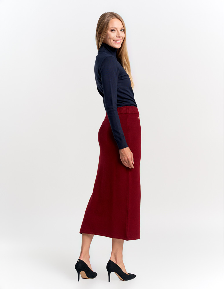 Spódnice - Damska spódnica sweterkowa midi z rozcięciem CZERWONY  - produkt moraj.pl 14