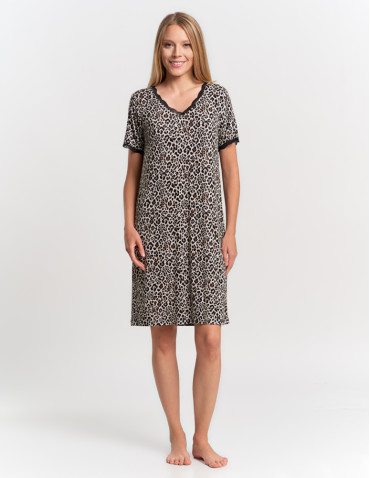 KOSZULE NOCNE - Koszula nocna damska z wiskozy w panterkę i koronką WZÓR 1 - produkt 4
