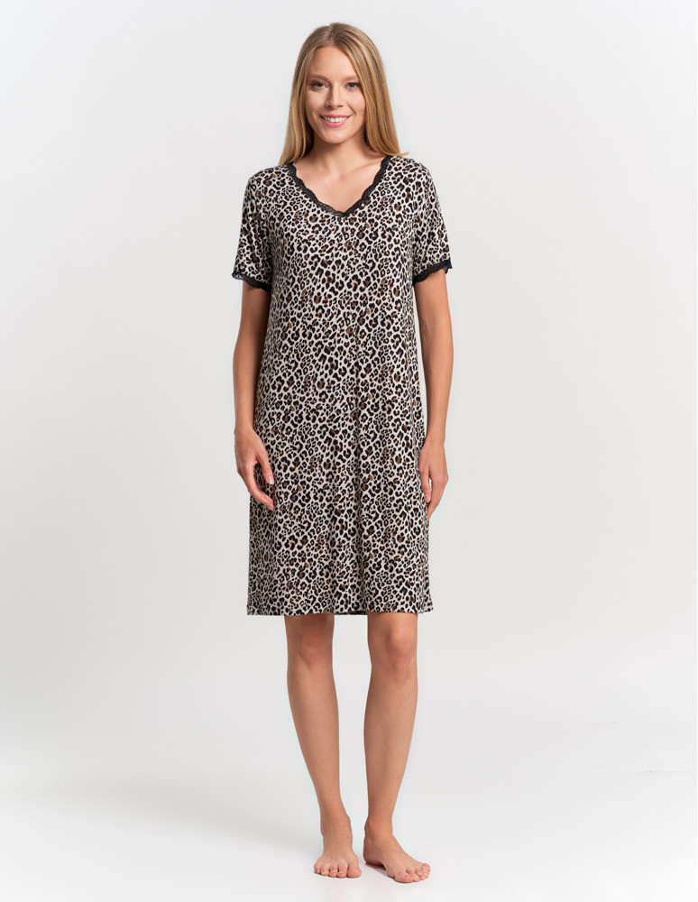 KOSZULE NOCNE - Koszula nocna damska z wiskozy w panterkę i koronką WZÓR 1  - produkt moraj.pl 4