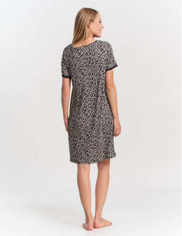 KOSZULE NOCNE - Koszula nocna damska z wiskozy w panterkę i koronką WZÓR 1 - produkt 6