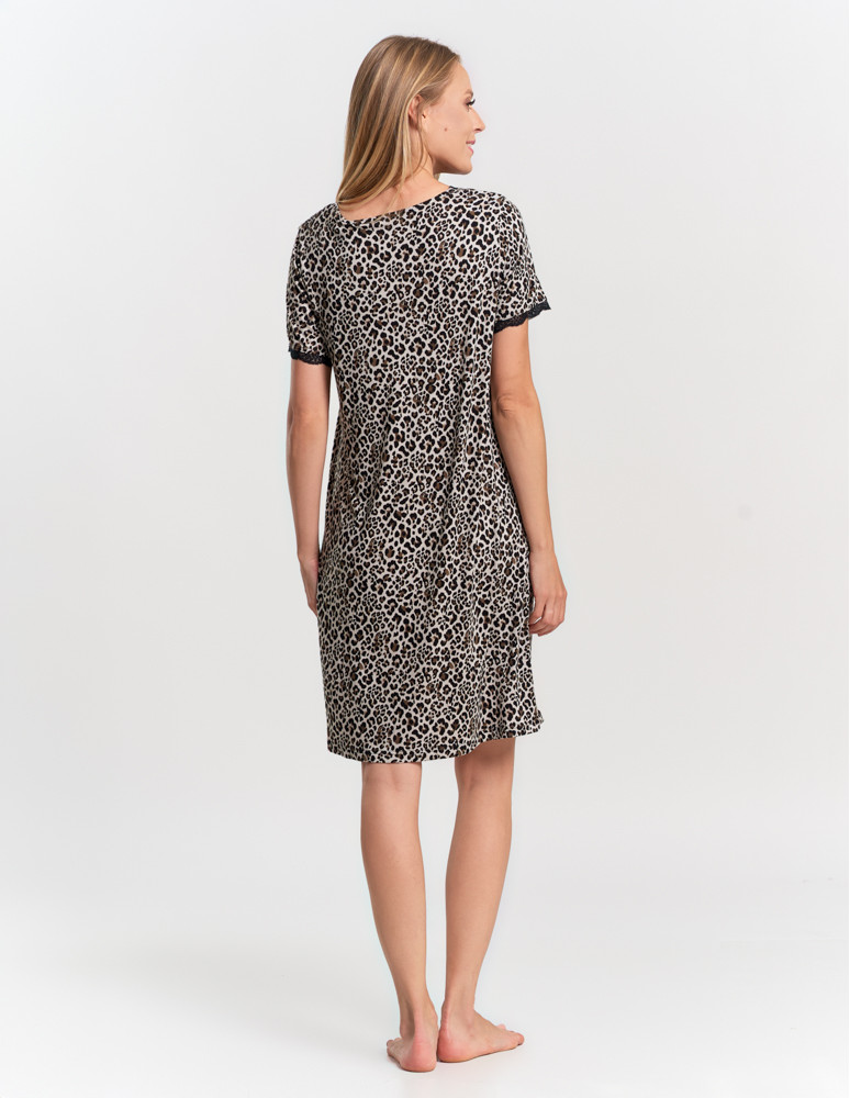 KOSZULE NOCNE - Koszula nocna damska z wiskozy w panterkę i koronką WZÓR 1  - produkt moraj.pl 6