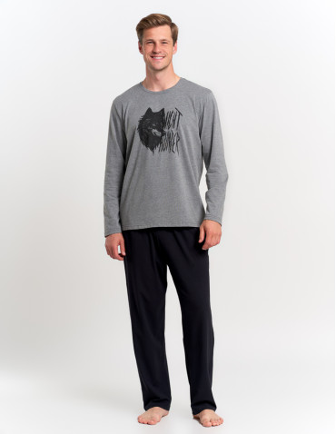 Długi rękaw - Piżama męska długi rękaw i spodnie z nadrukiem GRAFIT - produkt 8