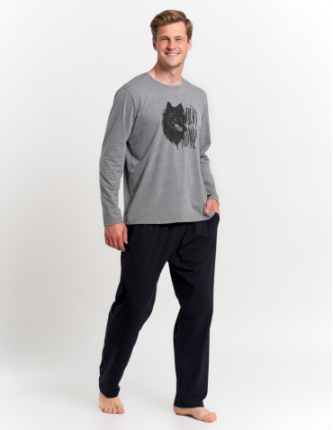 Długi rękaw - Piżama męska długi rękaw i spodnie z nadrukiem GRAFIT - produkt 9