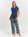 Piżama damska z krótkim rękawem i długimi spodniami GRANATOWY