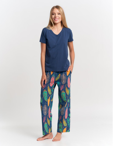 Krótki rękaw - Piżama damska z krótkim rękawem i długimi spodniami GRANATOWY - produkt 9