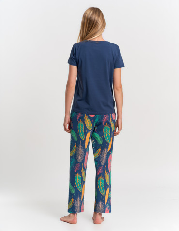 Krótki rękaw - Piżama damska z krótkim rękawem i długimi spodniami GRANATOWY - produkt 11