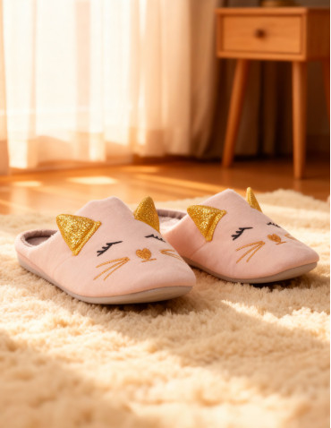 Kapcie i bambosze - Wkładane kapcie damskie RÓŻOWY - produkt 3