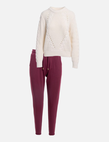 Swetry - Sweter damski z warkoczowym splotem BIAŁY - produkt 3