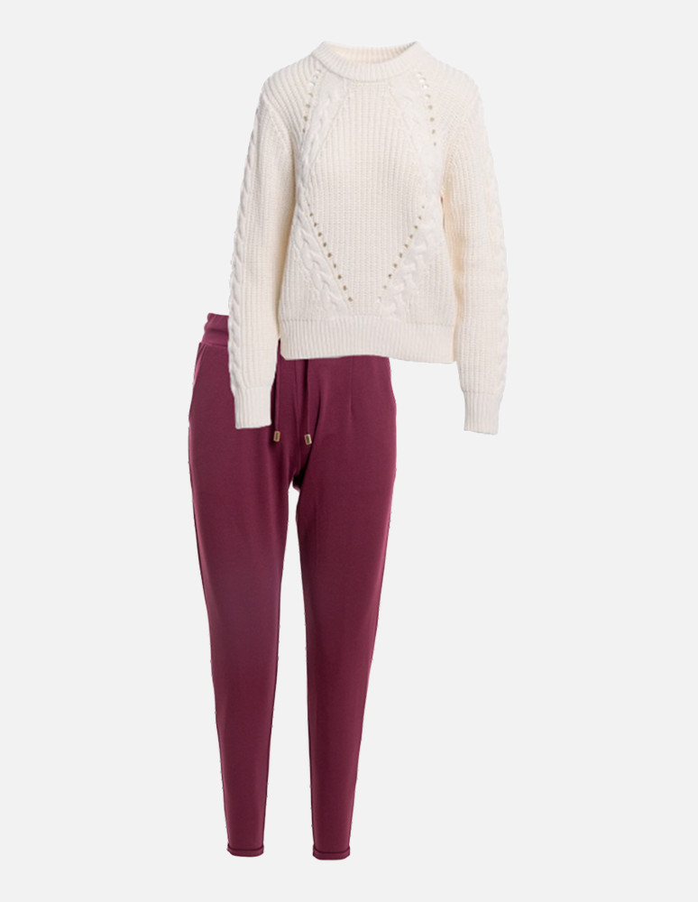 Swetry - Sweter damski z warkoczowym splotem BIAŁY - produkt moraj.pl 3