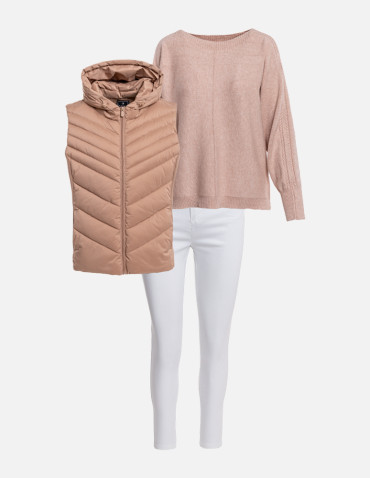 Swetry - Sweter damski wiskozowy o luźnym kroju BRĄZOWY - produkt 3