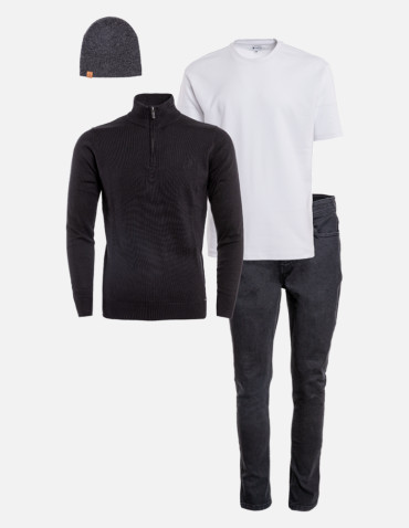 Spodnie - Spodnie męskie jeansy proste nogawki CZARNY - produkt 3