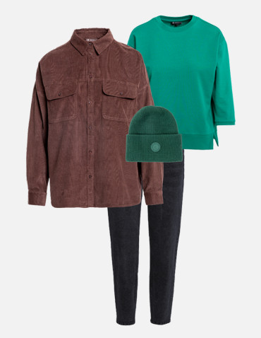 Czapki - Czapka damska zimowa beanie w prążek ZIELONY - produkt 1