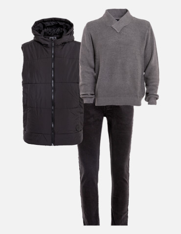 Odzież wierzchnia - Męska kamizelka pikowana z kapturem bezrękawnik CZARNY - produkt 3