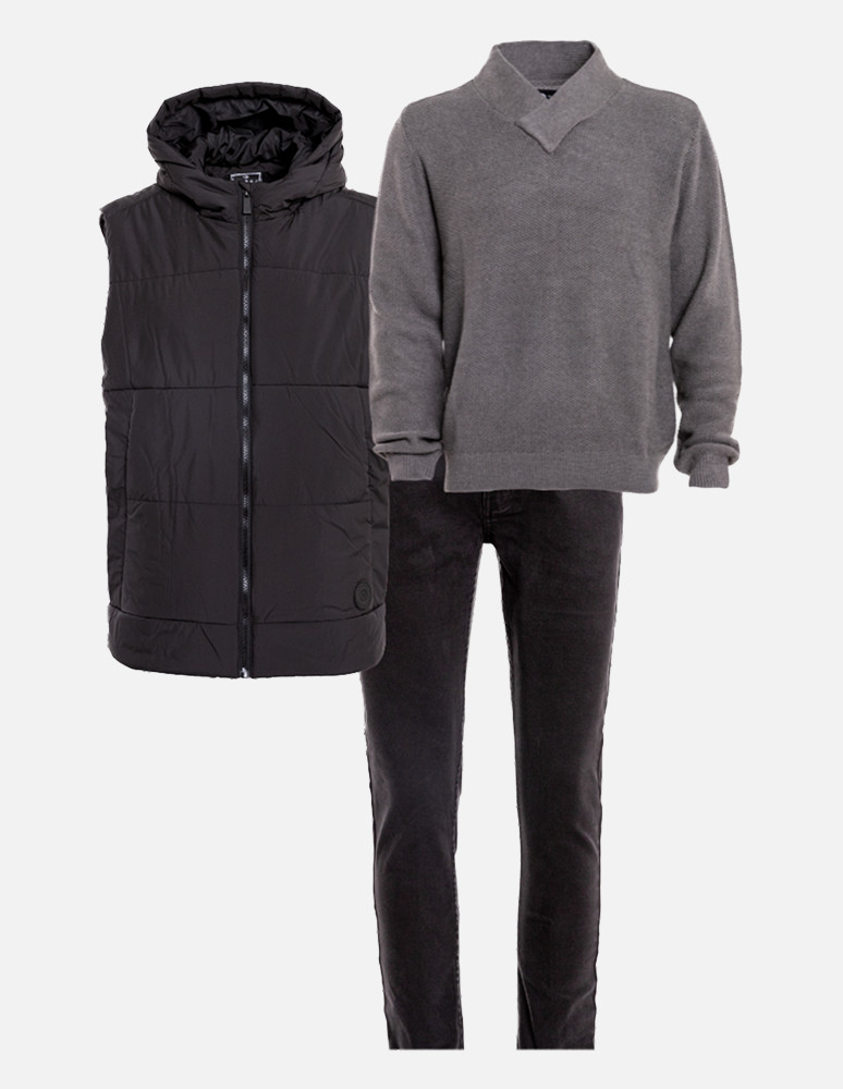 Odzież wierzchnia - Męska kamizelka pikowana z kapturem bezrękawnik CZARNY - produkt moraj.pl 3