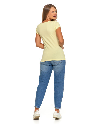Koszulki i topy - T-shirt damski bawełniany z krótkim rękawkiem jednokolorowy JASNY ZÓŁTY - produkt 6