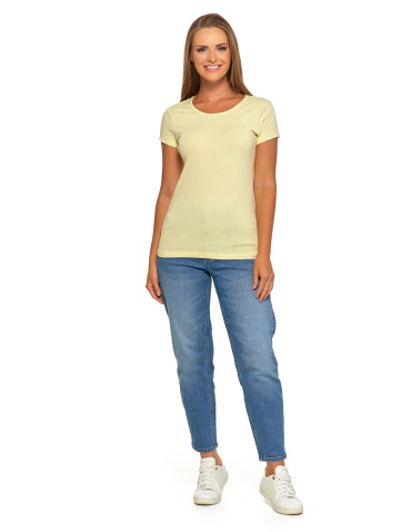 Koszulki i topy - T-shirt damski bawełniany z krótkim rękawkiem jednokolorowy JASNY ZÓŁTY - produkt 4