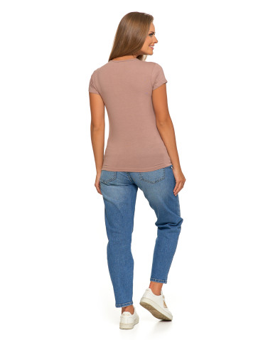 Koszulki i topy - T-shirt damski bawełniany z krótkim rękawkiem jednokolorowy MOKKA - produkt 6