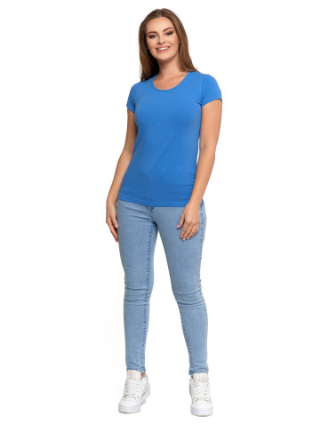 Koszulki i T-shirty - T-shirt damski bawełniany z krótkim rękawkiem jednokolorowy NIEBIESKI - produkt 3