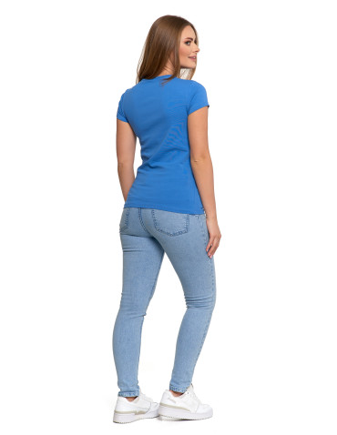 Koszulki i T-shirty - T-shirt damski bawełniany z krótkim rękawkiem jednokolorowy NIEBIESKI - produkt 2