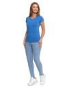 T-shirt damski bawełniany z krótkim rękawkiem jednokolorowy NIEBIESKI