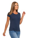 T-shirt damski bawełniany z krótkim rękawkiem jednokolorowy GRANATOWY