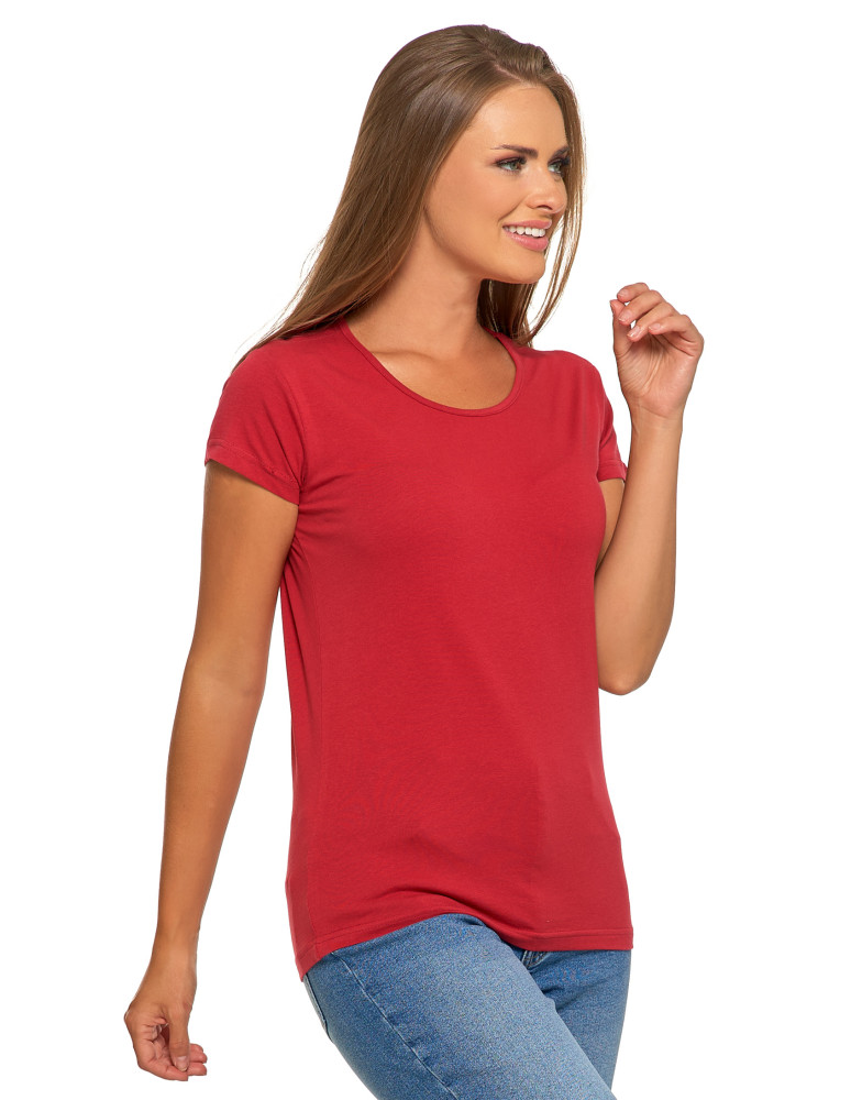 Koszulki i topy - T-shirt damski bawełniany z krótkim rękawkiem jednokolorowy BORDOWY - produkt moraj.pl 2