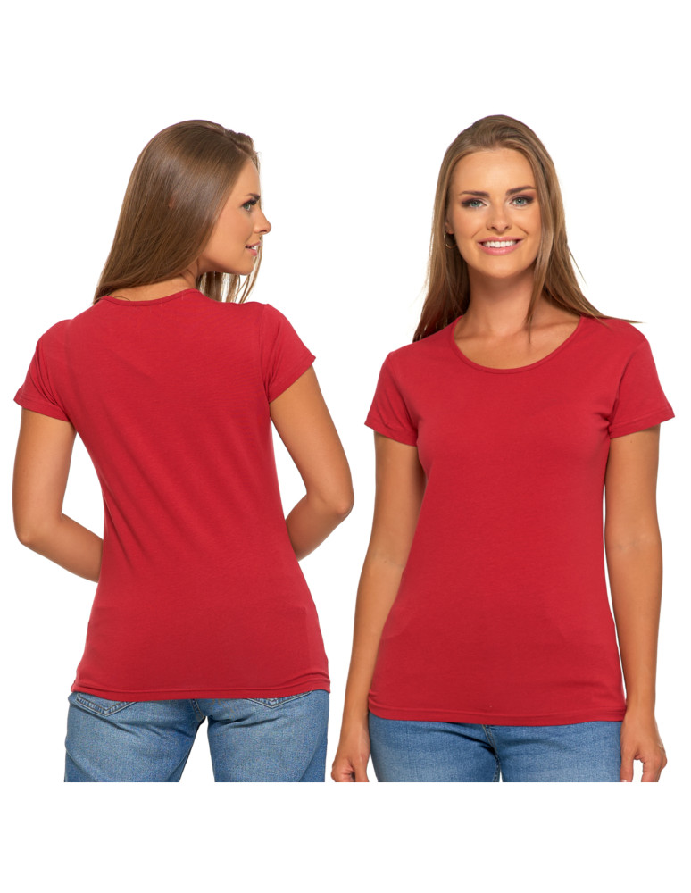 Koszulki i topy - T-shirt damski bawełniany z krótkim rękawkiem jednokolorowy BORDOWY - produkt moraj.pl 4