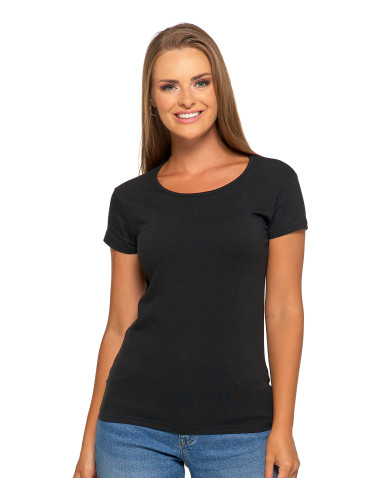 Koszulki i topy - T-shirt damski bawełniany z krótkim rękawkiem jednokolorowy CZARNY - produkt 5