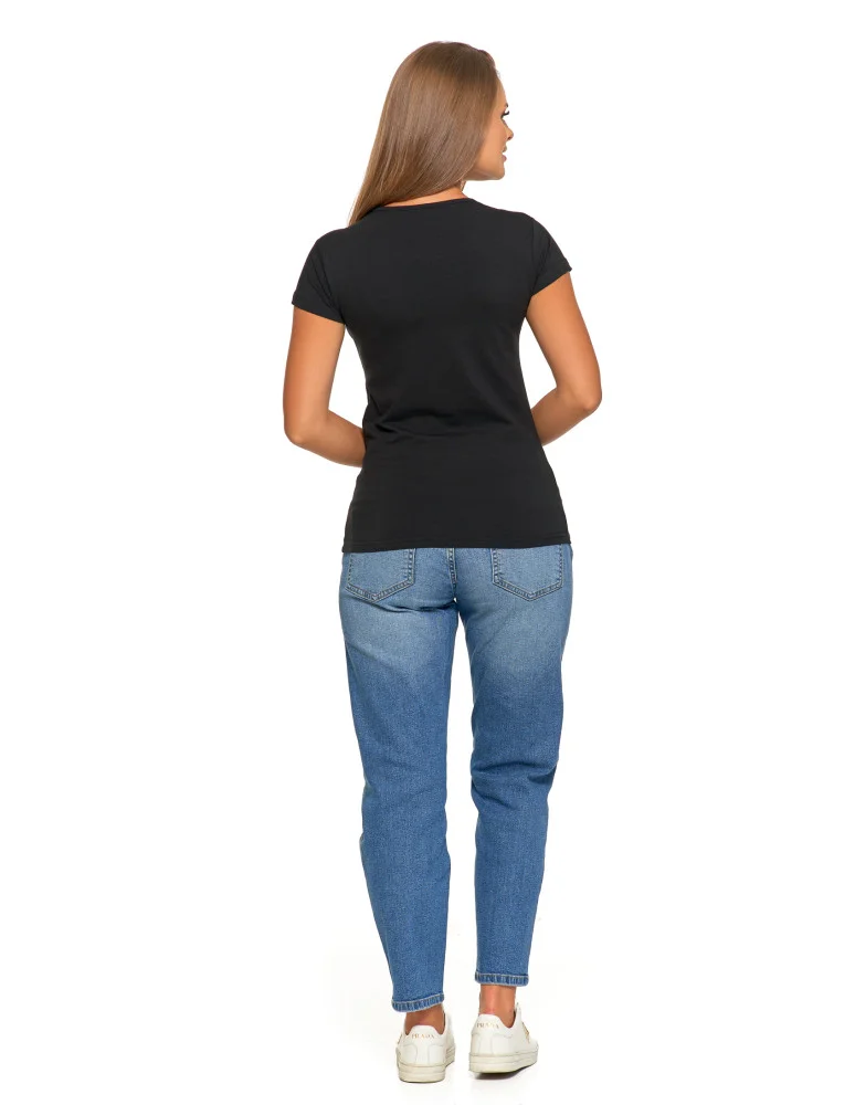 Koszulki i T-shirty - T-shirt damski bawełniany z krótkim rękawkiem jednokolorowy CZARNY  - produkt moraj.pl 6