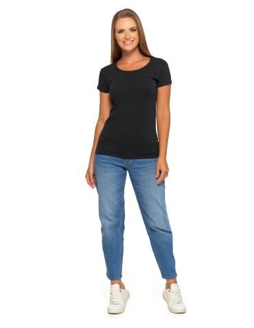 Koszulki i topy - T-shirt damski bawełniany z krótkim rękawkiem jednokolorowy CZARNY - produkt 7